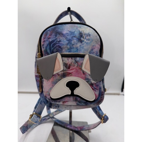Betsey Johnson Handbags - Betsey Johnson French Bulldog Floral Mini Backpack Blue Pink Rose Faux Leather